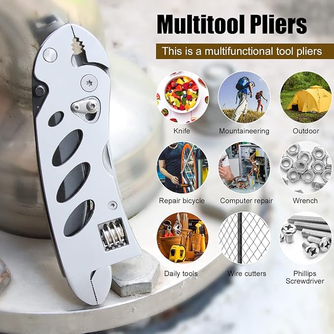 Multitool Wrench With 7 Tools/Pliers/Wire Cutter/Flat Screwdriver/Phillips Screwdriver/Portable Folding Multifunctional Adjustable Multi Purpose Stainless Steel Tool