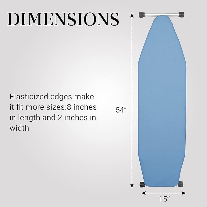 ZOES HOMEWARE Ironing Board Cover and Pad | 100% Cotton Cover with Padding Standard Size with Aluminum Coating | Heat-Reflective Ironing Board with Elastic Edges Set | 54"x15" Blue