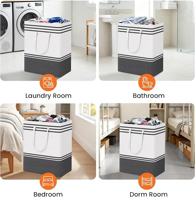 TranquilRelax 3-Pack Laundry Basket, Laundry Hamper, Grey-125L | Freestanding&Water-Resistant Laundry Hamper, Collapsible Tall Clothes Hamper with Carry Handles for Clothes, Laundry Basket