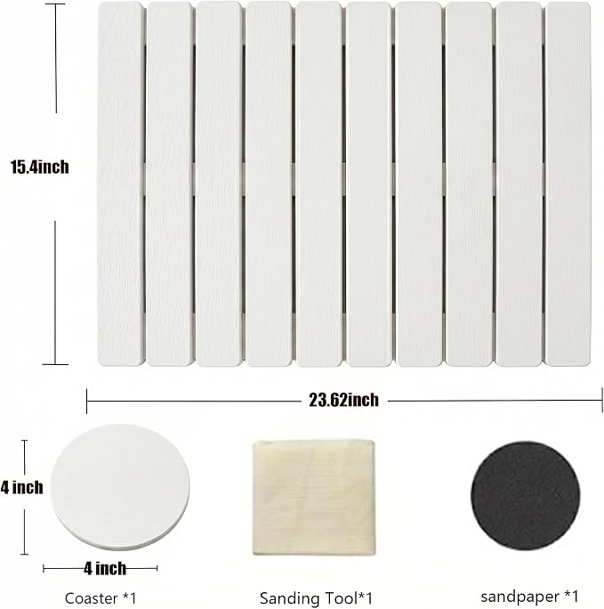 Large Stone Drying Mat for Kitchen Counter, Quick Dry stone drying mat, Foldable Water Absorbing diatomaceous earth dish drying mat for Plate Rack Bottles Utensils(White 24"×16" & 4" Coaster)