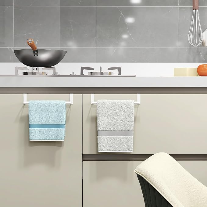 STWWO Over The Door Towel Rack, Kitchen Towel Holder Over Cabinet Door Towel Bar Stainless Steel for Cupboard for Kitchen Dish Towel Holder Hanger Rv Towel Rack, 2 Pack (White)