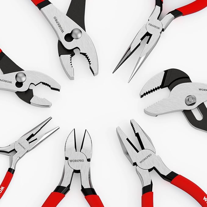 WORKPRO 7-Piece Pliers Set, Pliers Tool Set with Comfort Grip, Red