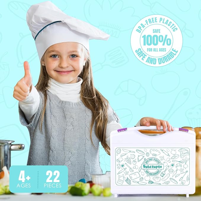 Kids Cooking Sets Real, Kids Cooking & Baking Set with Storage Case Kid Safe Knives Cutting Board Apron Cookbook Toddler Cooking Utensils, Montessori Kitchen Tools, Birthday Gifts Toys for Girls Boys