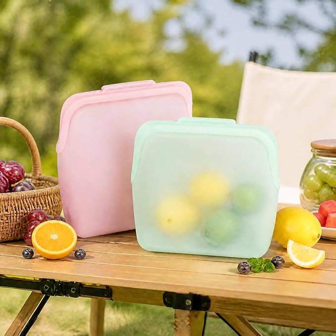 STHF Everbag Reusable Silicone Food Storage Bags — Leak‑Proof, Upright Freezer & Sous‑Vide Safe, Odor‑Proof, High‑Temperature Resistant Food Storage Bags (rectangle)