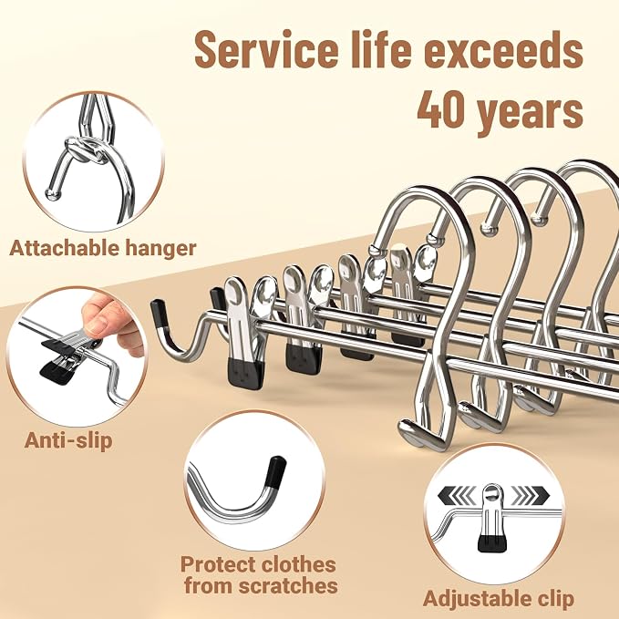 Pants Hangers Space Saving,Stackable Skirt Hangers with Clips, Hanging Closet Organizer and Storage,Clothes Hangers, College Dorm Essentials Apartment Essentials- 24 Pack
