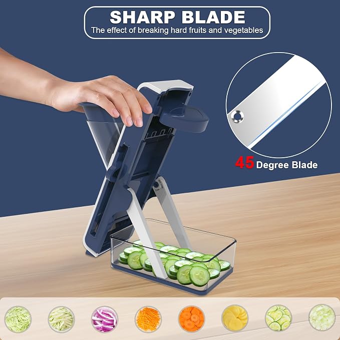 Mandoline Slicer for Kitchen - Vegetable Food Chopper, Cucumber Slicer, Detachable Easy to Clean Kitchen Chopping Artifact (White Blue)