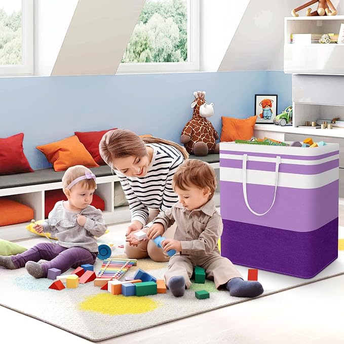 StorageRight Laundry Basket Hamper, 100L Collapsible Clothes Storage, Purple