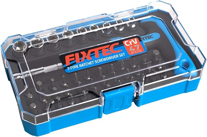 47-Piece Ratcheting Screwdriver Sets and Ratchet Wrench, Magnetic T-Handle Home Repair Kit with Plastic Toolbox Storage Case