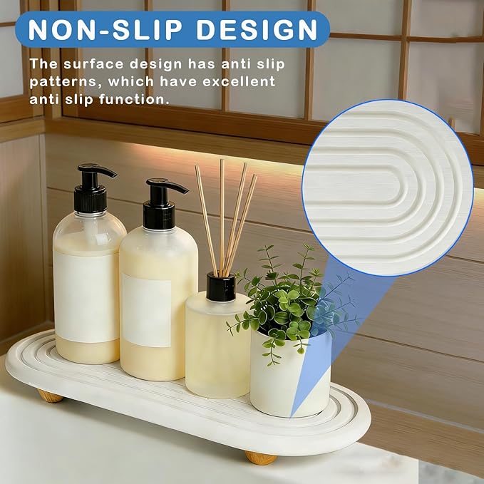 Instant Dry Sink Tray, Anti-Slip Stone Sink Caddy, Durable Kitchen Sink Organizer, Quick Dry Water Absorbing Stone Tray for Bathroom Counter, Stone Soap Tray -White