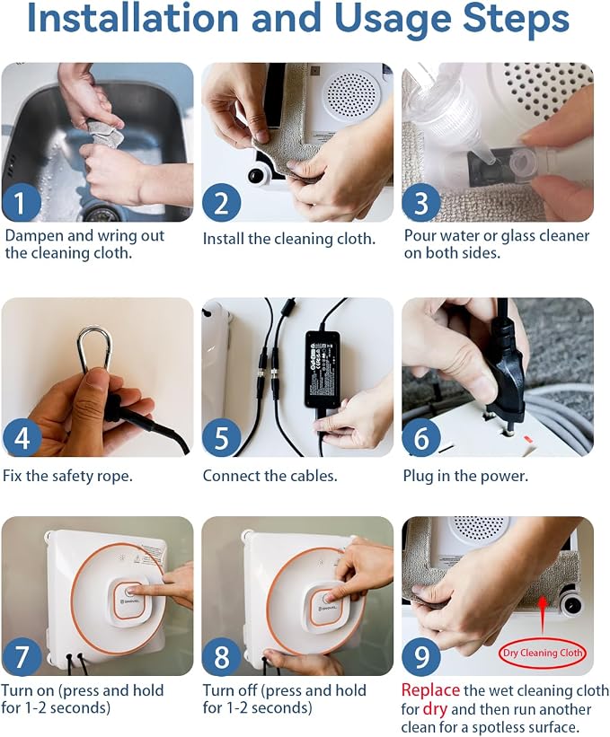 8000Pa Anti-Fall Window Cleaner Robot Auto Spray for High Rise Glass | 4 Cleaning Modes with Intelligent Path Planning,15-Stage Anti-Fall System,Remote Control,120mL Water Tank