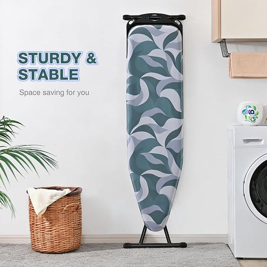 KINGBOARD Foldable Ironing Board Full Size, Iron and Ironing Board Set Large Size, Iron Boards with Ironrest & Adjustable Height,Heavy Duty Iron Table Stand with Metal Legs &Thick Cover,14×54 Blue