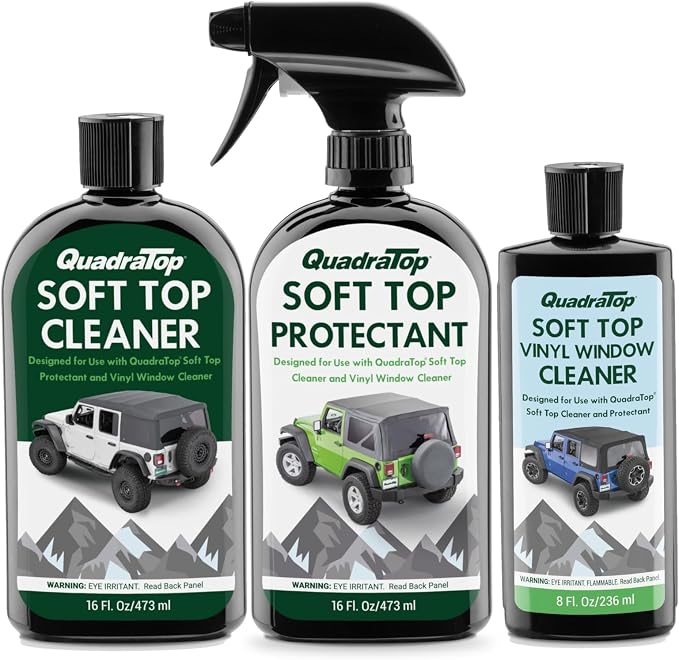 Complete Soft Top Care Kit - Wash Protectant & Window Cleaner for Wrangler & Gladiator Soft Tops - UV-Blocking Water-Repellent Protectant - Vinyl Window Clarity Restorer Included