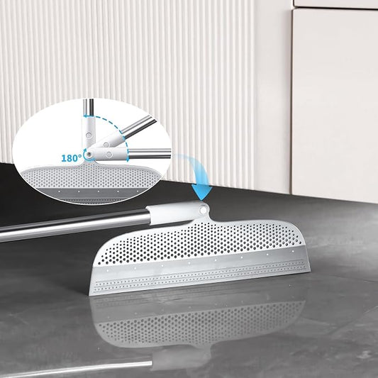 Rubber Floor Squeegee Broom for Pet Hair, 51.77" Long Handle | Multi-Surface Cleaner for Laminate, Carpet, Hardwood, Tile, Windows, Mirrors and Rugs