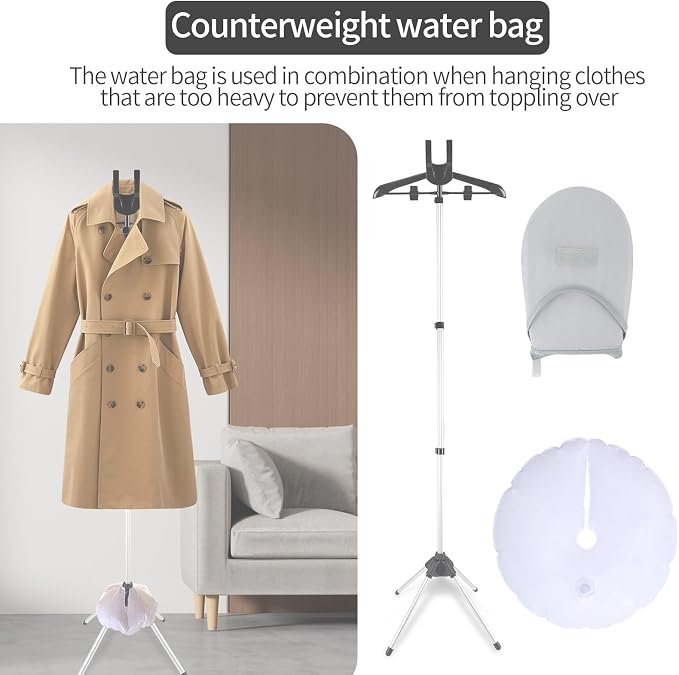 Garment Steamer Rack with Adjustable Hanger Stand for Clothes, Reinforced Water Bladder, Steam Deck Stand, Drying Rack, Blue Ironing Glove Included, Foldable Garment Steaming Stand