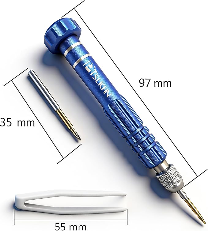 PTSLKHN Eye Glass Repairing Kit, S2 Steel Screwdriver with 15 Types of Screws, Precision Eyeglass Repair Tool Set (Blue 2in1-screws)