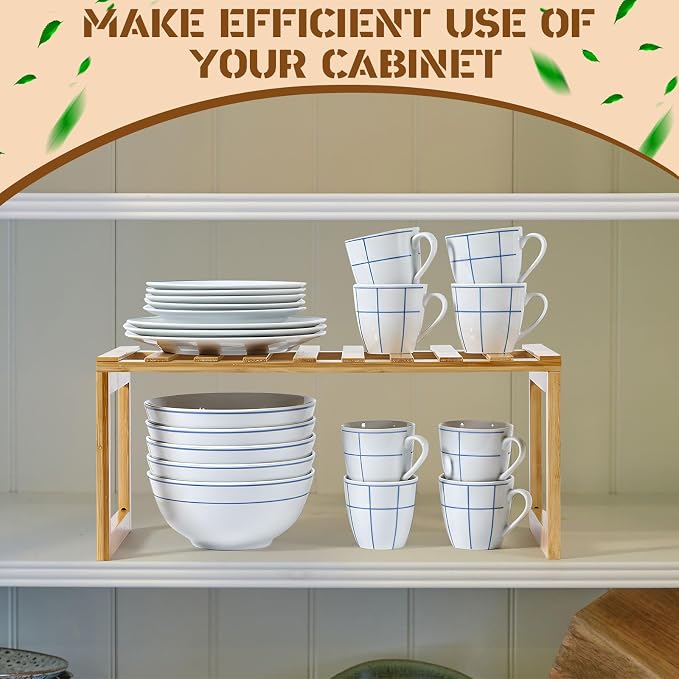 1 Pcs Kitchen Cabinet Organizer Bamboo Bookshelf Bamboo Kitchen Shelves, Rectangle Cabinet Shelf Organizer, Storage Shelves for Pantry Bathroom Dining Room Study Laundry