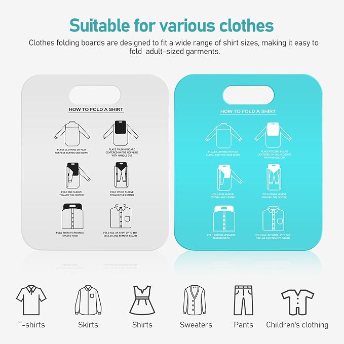 2Pcs Shirt Folder Boards, Plastic Clothes Folding Boards T Shirt Organizer Clothes Sweaters Folding Tools for Home, Travel, Retail Stores (Adults Size)