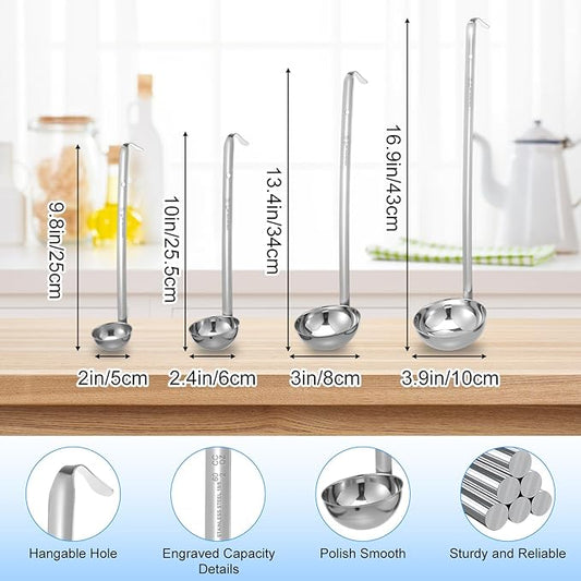 8pcs Stainless Steel Soup Ladle for Serving with Long Handles Sturdy Soup Ladle Portion Control Serving Spoons Cooking Servings Ladles for Cooking Stirring Sauce Kitchen Home Accessories Restaurant