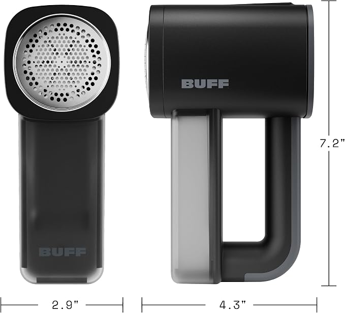 BUFF Fabric Shaver + Lint Remover, Sweater Defuzzer with 3 Motor Speeds, Remove Pills from Blankets, Couch, Clothing, Furniture, Stainless Steel Blade, USB-C Rechargeable – Black
