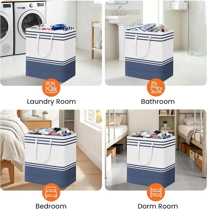 TranquilRelax 3-Pack Laundry Basket, Laundry Hamper, Blue-100L | Freestanding&Water-Resistant Laundry Hamper, Collapsible Tall Clothes Hamper with Carry Handles for Clothes, Laundry Basket