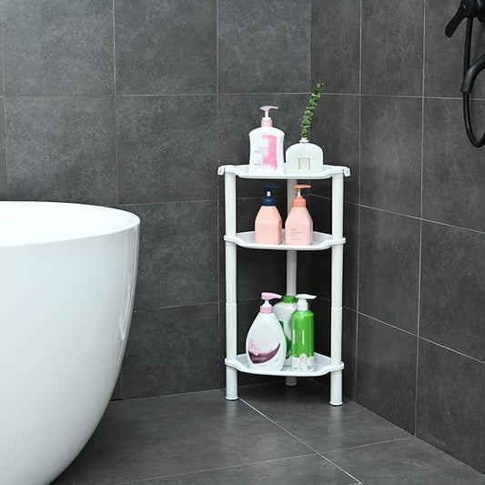 3 Tier Shower Caddy Organizer Shelf Corner, 13.5 x 10 x 26 Inches, Rustproof, Plastic Shower Rack Stands for Inside Bathroom, Bathtub, Shower pan, White(Round Slot White 3 Tier)