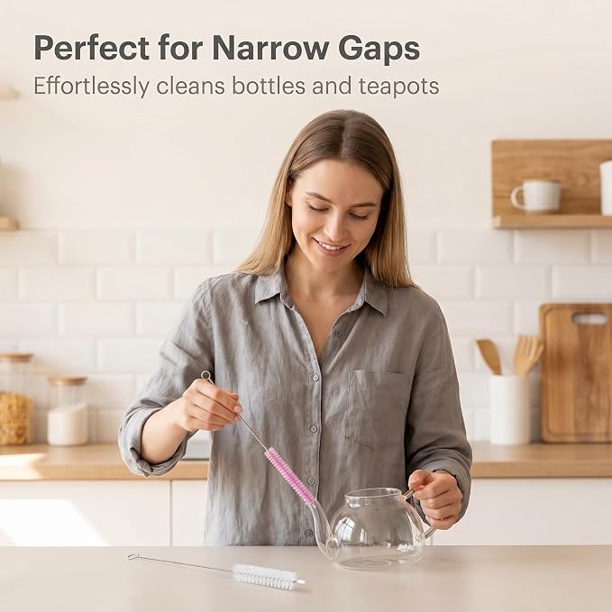 2 Pack Straw Cleaner Brush, Reusable Metal Handles Straw Cleaner Brush Extra Long for Stanley Mug 40, 30, 20 oz, 10mm Wide for Sippy Cup, Water Bottle and Tubes (Clear+Pink)