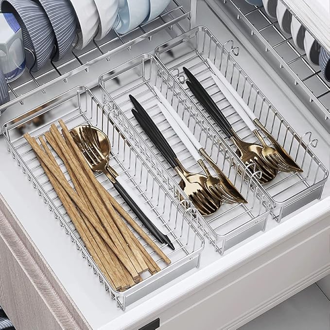 Dish Racks,304 Stainless Steel Utensil Holder, Utensil Drying Rack, Basket Holder with Hooks, Rust Proof