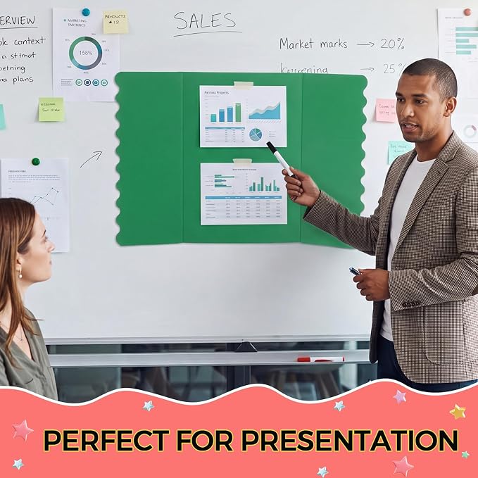 Mooliwe 4 Pack 24" x 16" Trifold Poster Board Tri Fold Poster Boards Foldable Corrugated Business Presentation Display Paper Boards for Science Fair Events, School Projects, Exhibitions