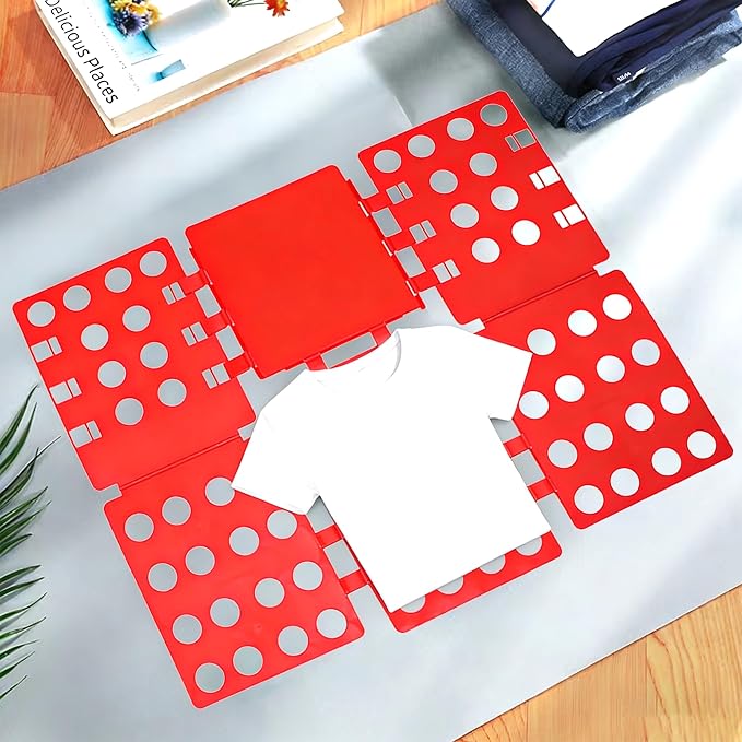 Plastic Clothes Folding Board, T-Shirt Folder Organizer for Laundry, 21.5 x 27.5 Inch, for Sweaters and Casual Wear (RED)