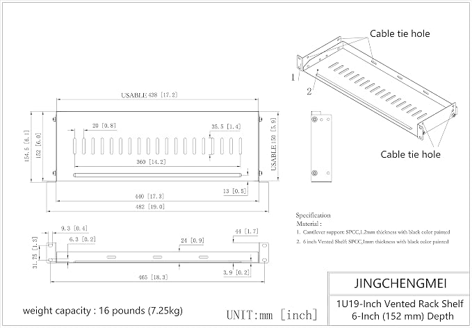 1U Disassembled Vented Rack Shelf Universal Rack Tray No Lip | for 19 Inches Network Cabinet or Server Rack (6 Inches Deep)