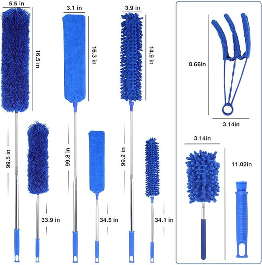 ZZ LAZYCOTTAGE 10 PCS Microfiber Cobweb Duster with Extension Pole (100 Inch Telescoping), Washable Dusters for Cleaning, Multifunctional Bendable Feather Duster for Ceiling Fan, Blind, High Ceiling