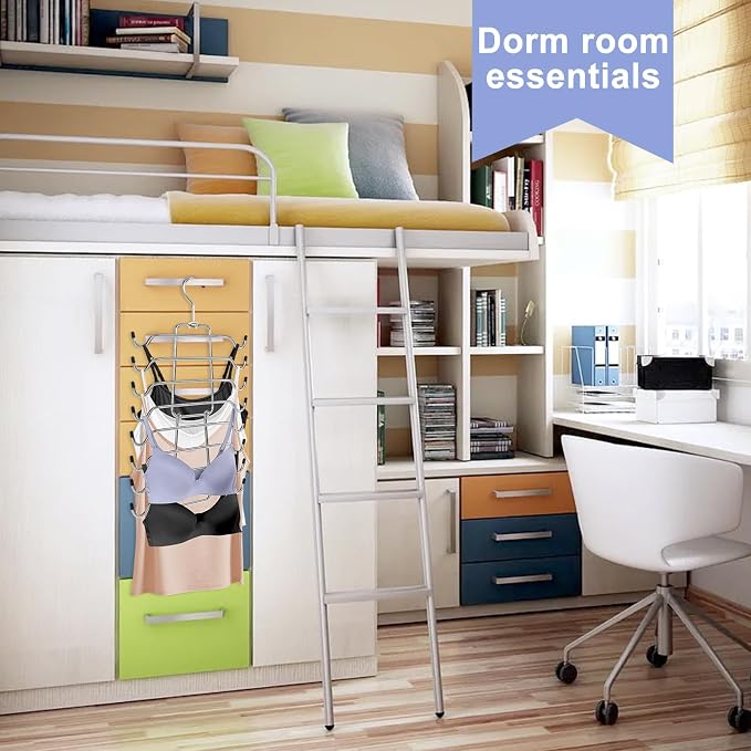 4Pcs Tank Top Hangers Space Saving Hanger Organizer Bra Hangers Silver | 360° Rotating Metal Closet Organizers and Storage Lingerie Hangers for Tank Tops Cami Bras Belts Swimsuits Lingeries