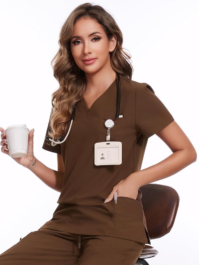 Scrubs Tops for Woman - Soft Stretch, V-Neck Tops | 3 Pockets, Side Split Design, Short Sleeve, Breathable & Lightweight Nursing Shirt, Easy-Care Fabric for All-Day Comfort