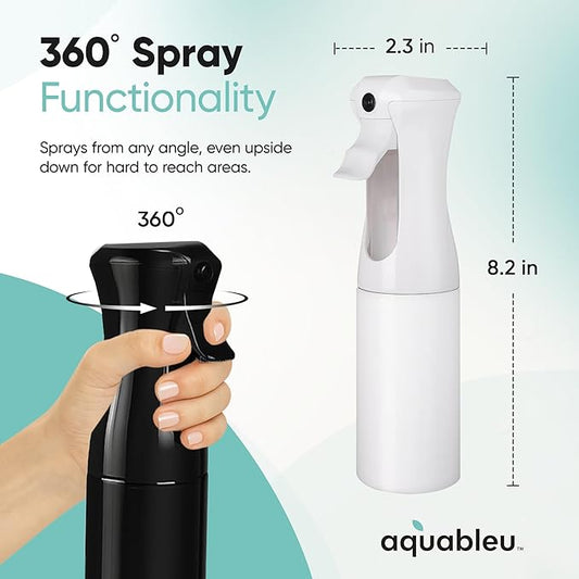 Aquableu Spray Bottle for Hair – Continuous Mist Spray Bottle for Hair Care, Styling, Cleaning, Plants, Pets & Essential Oils (Variety Pack of 2 - Black & White, 6.76oz/200ml)