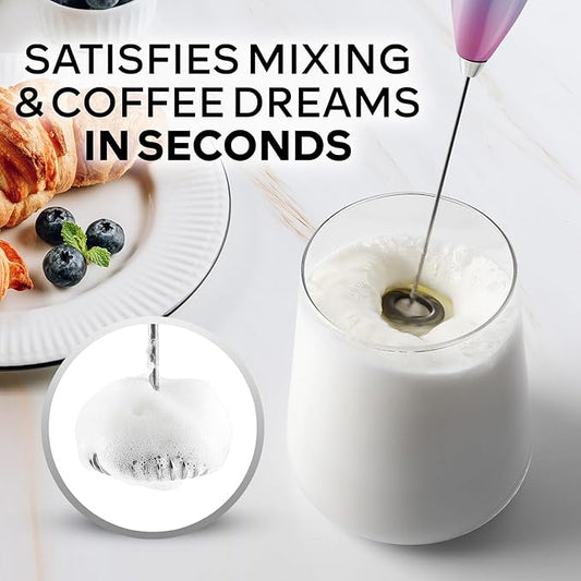 Zulay Kitchen Powerful Milk Frother Wand With 4 AA Duracell Batteries - Ultra Fast Handheld Drink Mixer - Electric Whisk Foam Maker for Coffee, Lattes, Cappuccino, Matcha & Creamer - Pink Spritz