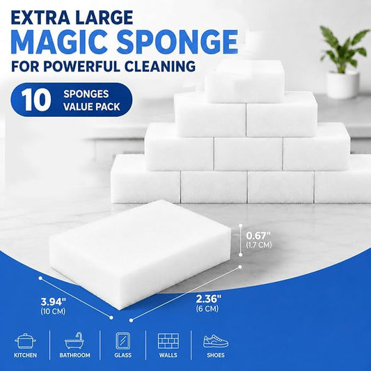 Eco-Friendly Magic Eraser Sponge 10 Pack - Long Lasting Cleaning Sponge for Home Use - Kitchen Bathroom Tile Grout Stain Remover