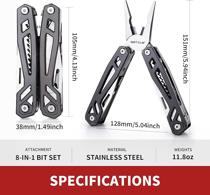 Father‘s Day Gifts for Men Dad Him, 21-in-1 Multitools with Pocket Knife | Stainless Steel Self-locking Pliers with 8 Screwdriver Bits, Multi Tool Survival Gear, EDC Knife with Pouch for Outdoor