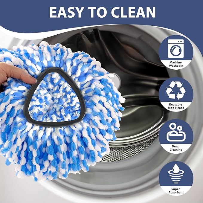 Nuorest Spin Mop Replacement Set for O-Ceda 2-Tank System, Includes 2 Mop Head Replacement, 1 Mop Handle (30-58in Adjustable 4-Section Pole), 1 Spin Base