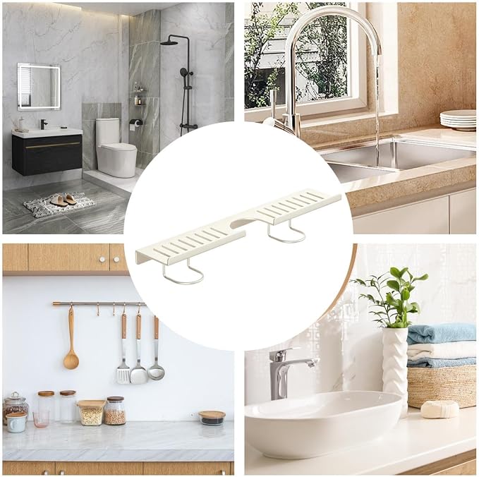 19.7 Inch Over Sink Faucet Storage Rack, No-Drill Countertop Storage Rack for Toiletries & Skincare, Over Sink Shelf, Compact Countertop Stand, for Kitchen, Bathroom, Shower, Easy Drainage (Gray)