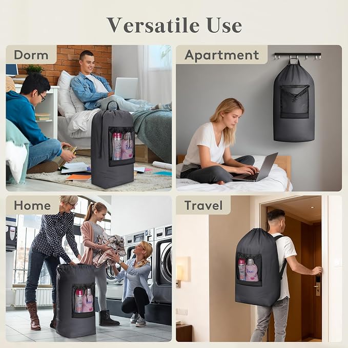 Lifewit Laundry Bag Backpack Travel, 90L, Gray | Extra Large Bag with Shoulder Straps and Mesh Pocket for Laundromat, Heavy Duty Basket for Dirty Cloth College Dorm Apartment