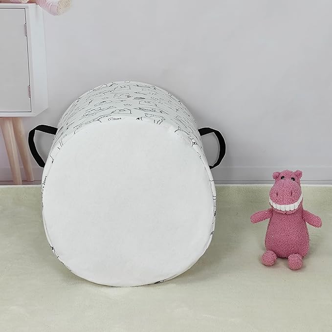 Round Laundry Basket Collapsible Storage Hamper Organizer Cat | Waterproof Canvas Foldable Baskets with sturdy Handles Multi-scene Organizer for Home Play Bedroom Gift Bin