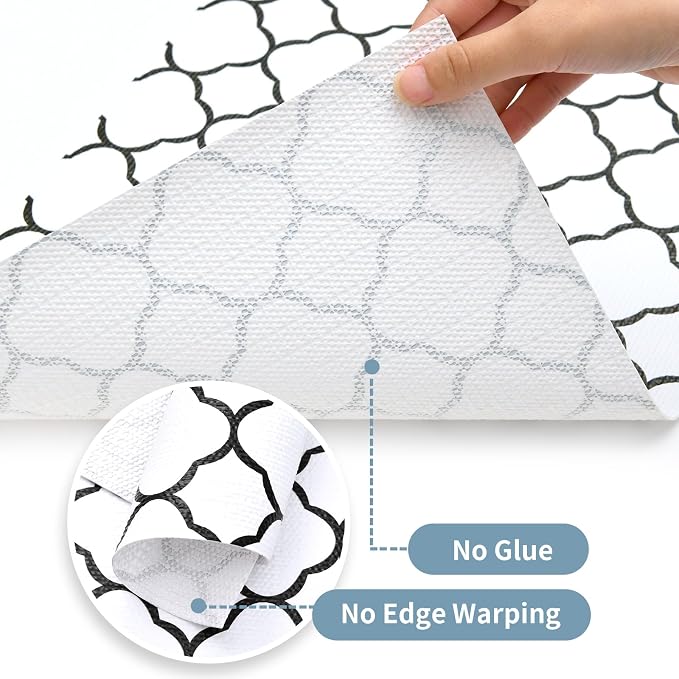 Shelf Drawer Liners for Kitchen Cabinets 17 in X 20 Ft Drawer Liner | Non Adhesive Thickened Refrigerator Liner Black Quatrefoil Strong Non-Slip Paper for Tool Box with Knife and Tape Measure