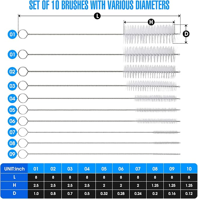 10 Pieces Drinking Straw Cleaning Brush Straw Cleaner Straw Brush Pipe Cleaners Tube Bottle Cleaning Brush
