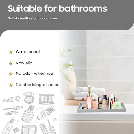 Vanity and Bathroom Tray, 11.8" ABS Countertop Organizer,Waterproof Vanity Tray for Toilet Tank,Perfume,Soap,Keys,Bathroom Accessories,Kitchen and Bath Trays,Non Slip Small Trays,Gray