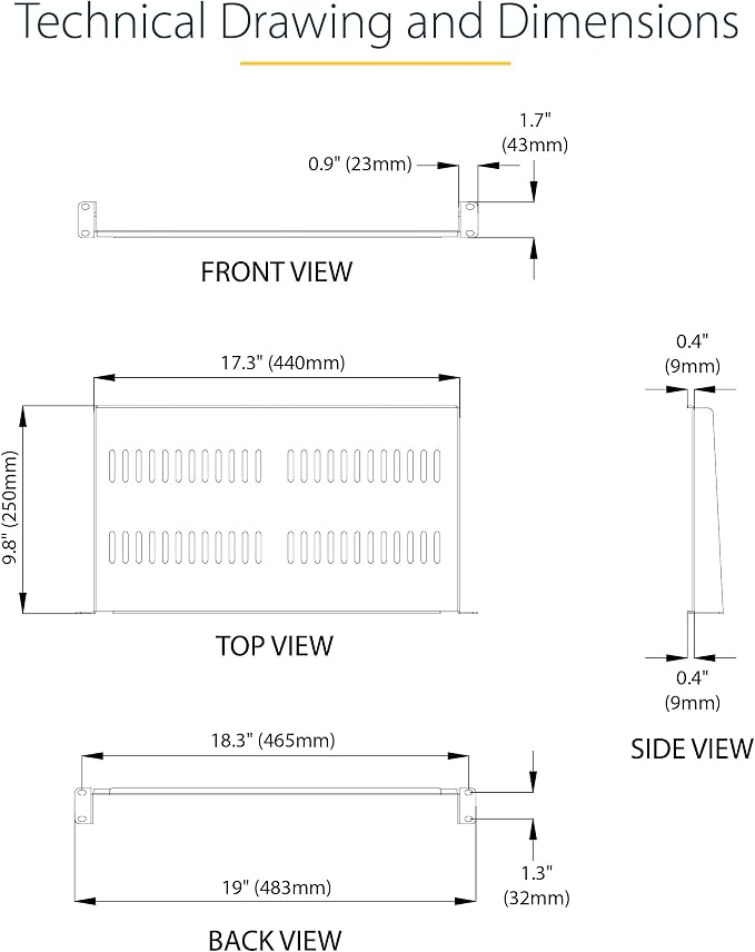 StarTech 2-Pack 1U Vented Rack Shelf, 10in, 44lb (CABSHELFV1U-2PK) | 19in network rack or cabinet fit, 20kg per shelf, 25cm deep, SPCC cold-rolled steel, Rackmount tray