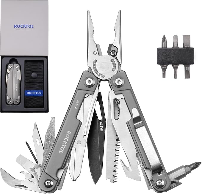 Gen-R Multitool Pliers, S35VN Blade, EDC Multitool Pocket Knife, 27-in-1 Multi-tool with Titanium-plated Handle, Precision Screwdriver, Gut Hook for Hunting, Backpacking, Hiking, Camping