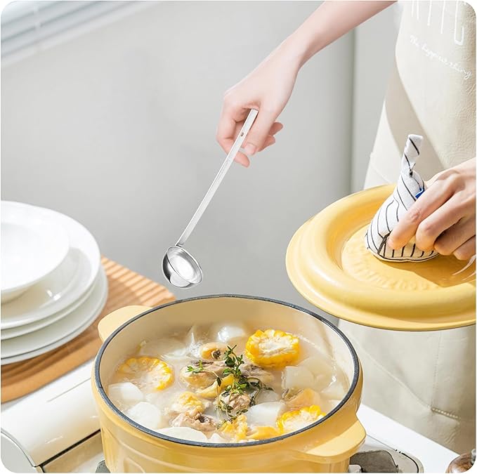 2Pcs 3oz Stainless Steel Soup Ladle, Long Handle Ladles with Pouring Rim for Cooking, Serving Soup, Sauce, Stew, Kitchen