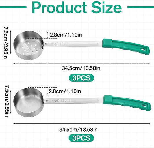 6 Pcs Portion Control Serving Spoons, Stainless Steel Measuring Ladle Scoops with Plastic Handle, 4 Oz Slotted and Unslotted Food Measuring Utensils for Weight Loss, Restaurants, Home