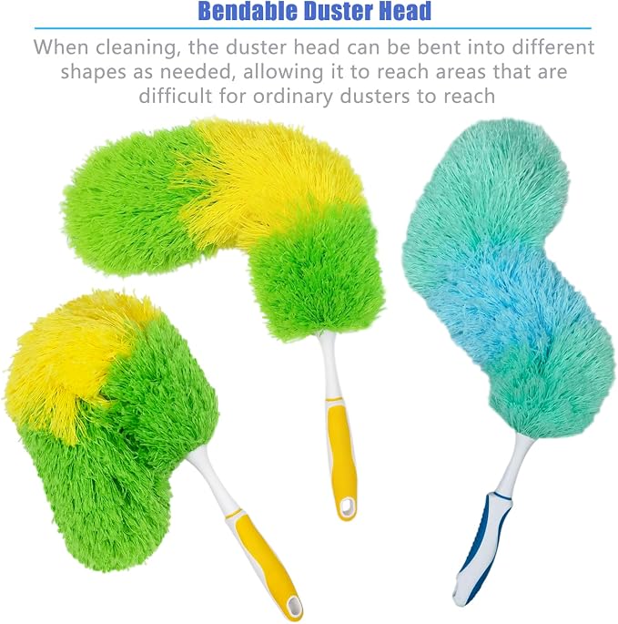 2 Pack 20-inch Microfiber Dusting Dusters with Non-Slip Handles and Bendable Microfiber Duster Heads, Perfect for Household Cleaning, Office Cleaning, and Car Cleaning, Feather Duster for Cleaning