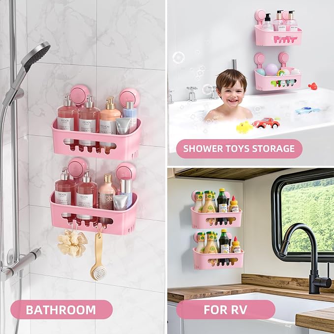 LEVERLOC Shower Caddy Suction Cup Shower Organizer Bathroom Storage Removable Powerful Suction Shower Shelf, Blue